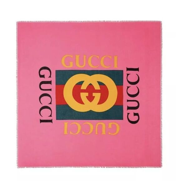 Gucci Women Bright Pink Wool/Silk GRG Web GG Logo Scarf Shawl - Picture 1 of 6